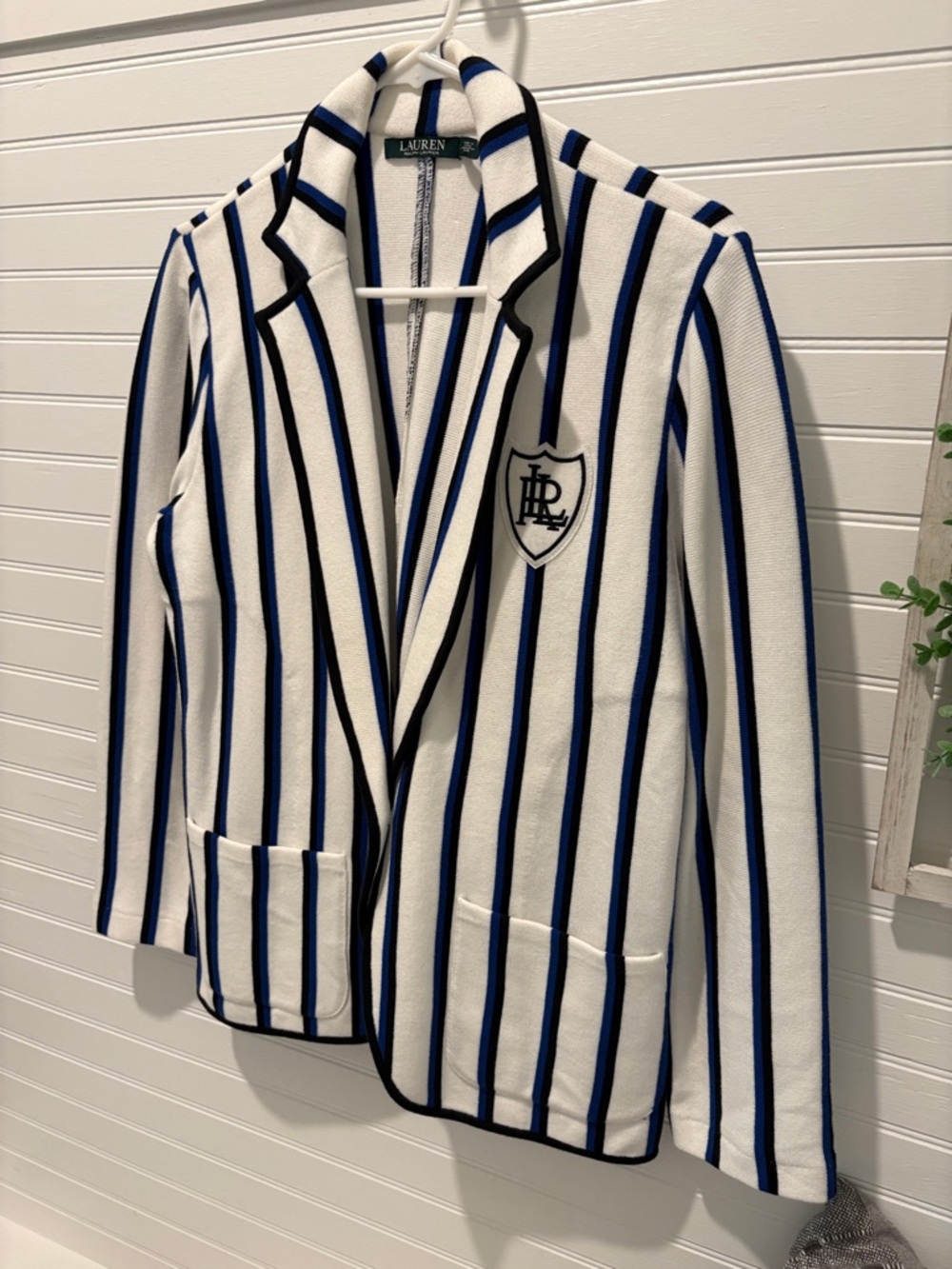 Lauren Ralph Lauren White Blazer with Blue & Black Stripes and Crest
